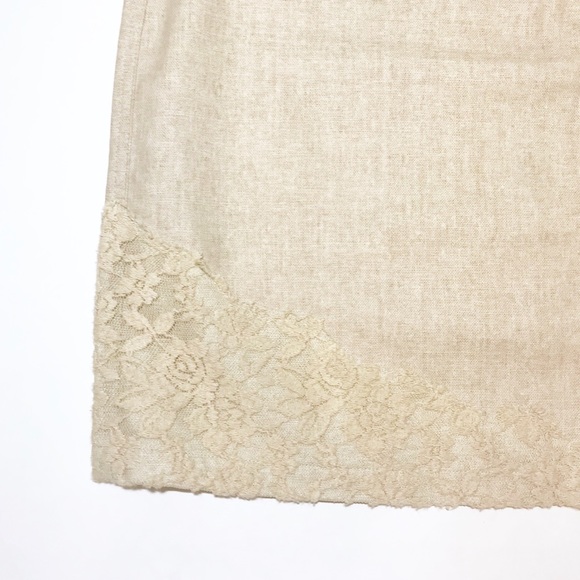 Linen Blend Mini Skirt Khaki Tan Lace New Plus 16 - Picture 2 of 7